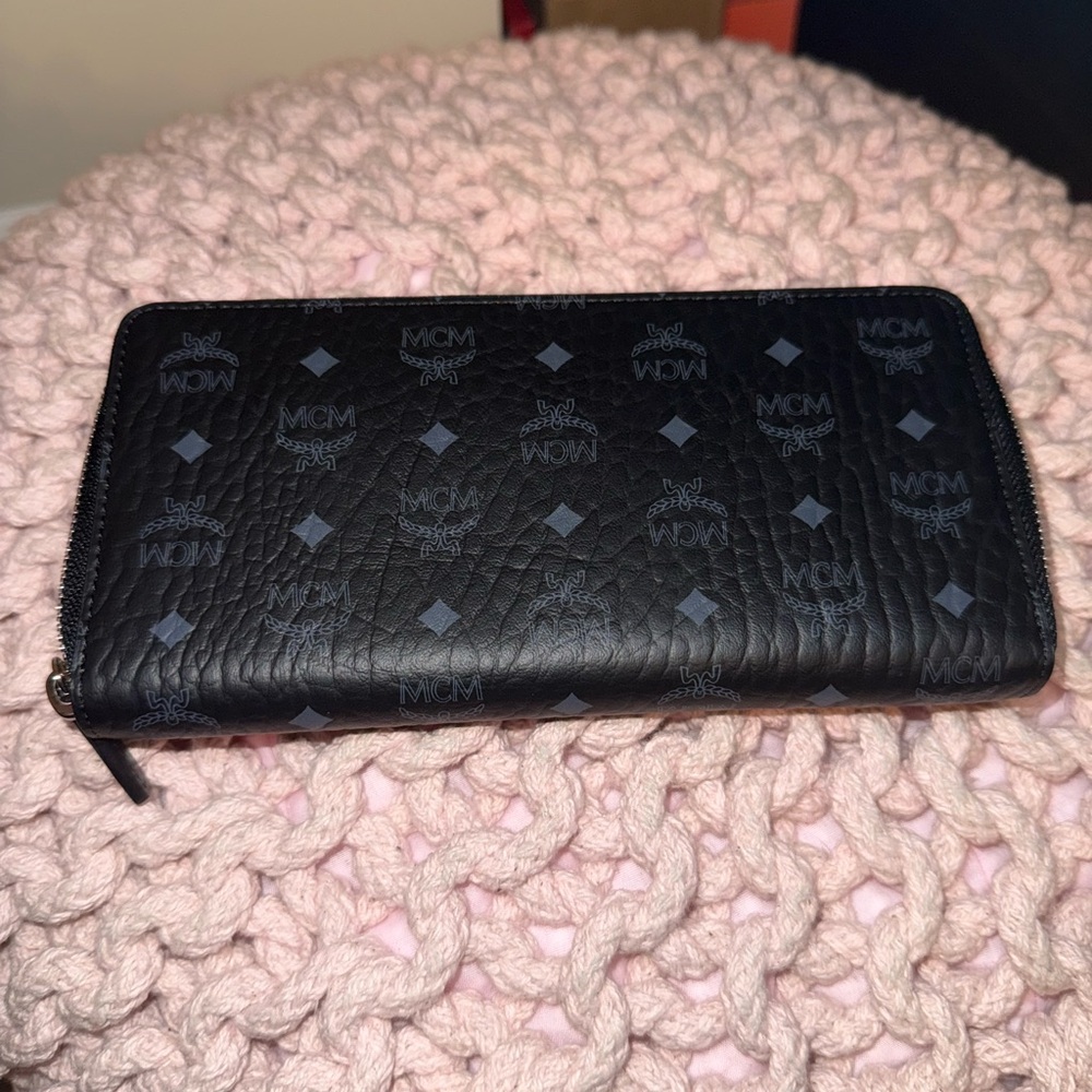 MCM Black Textured Zip Around Wallet